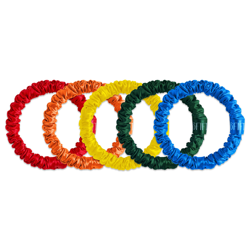 Slim Silk Scrunchies | Mixed Rainbow Collection
